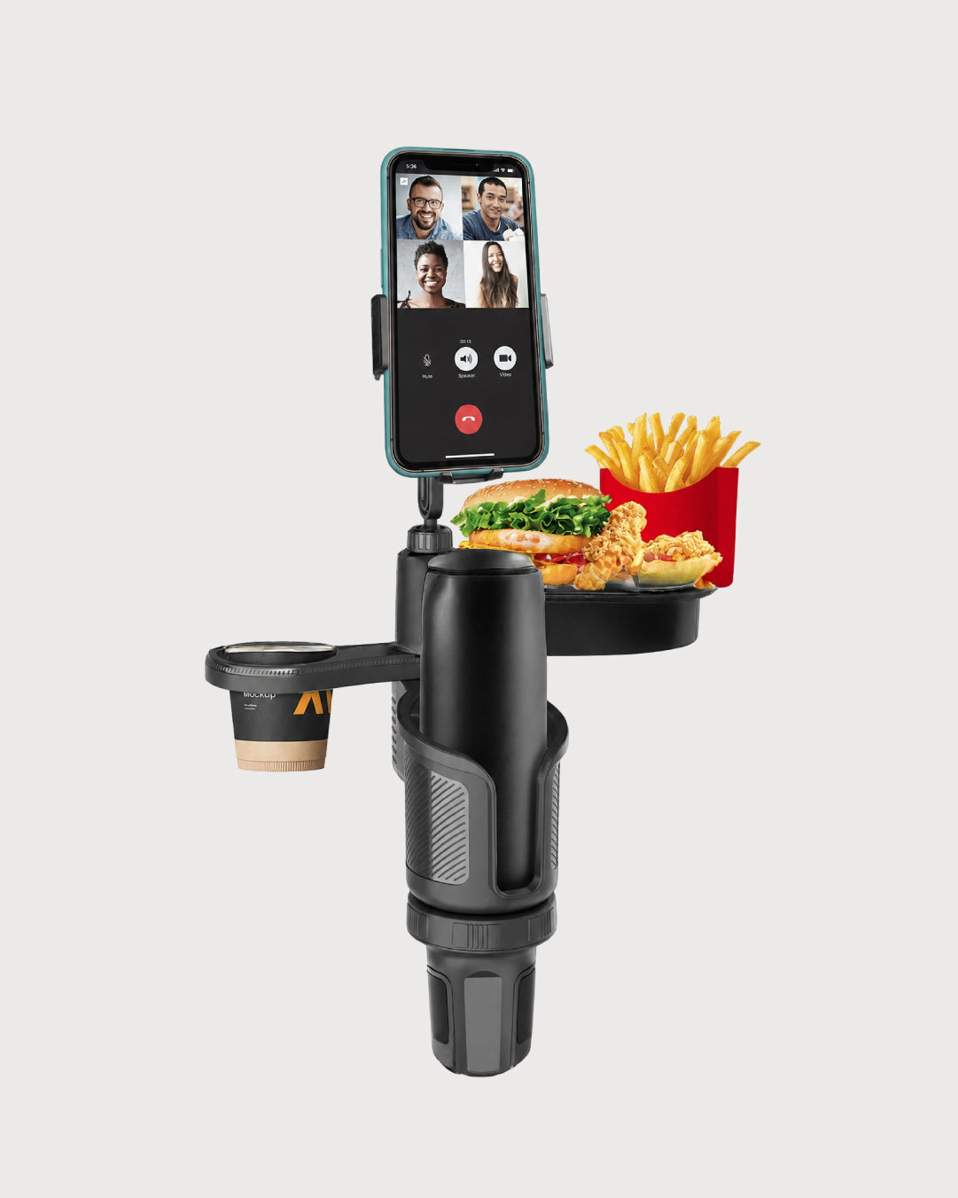 3-in-1 Car Cup Holder Tray with Phone Mount