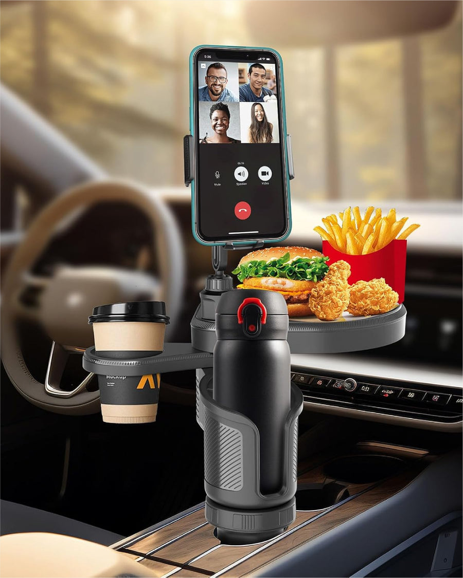 3-in-1 Car Cup Holder Tray with Phone Mount