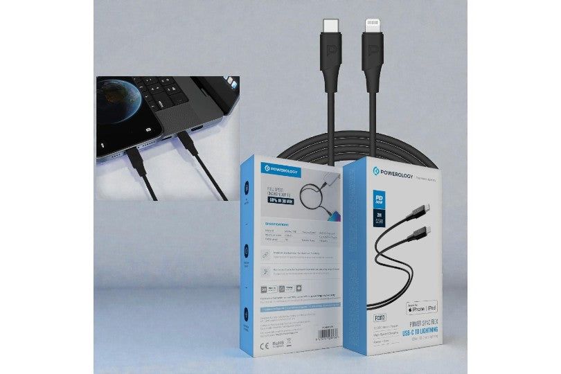 Powerology Mfi Lightning To Usb-C Tpe Jacket Over-Molded Cable 2 Meter