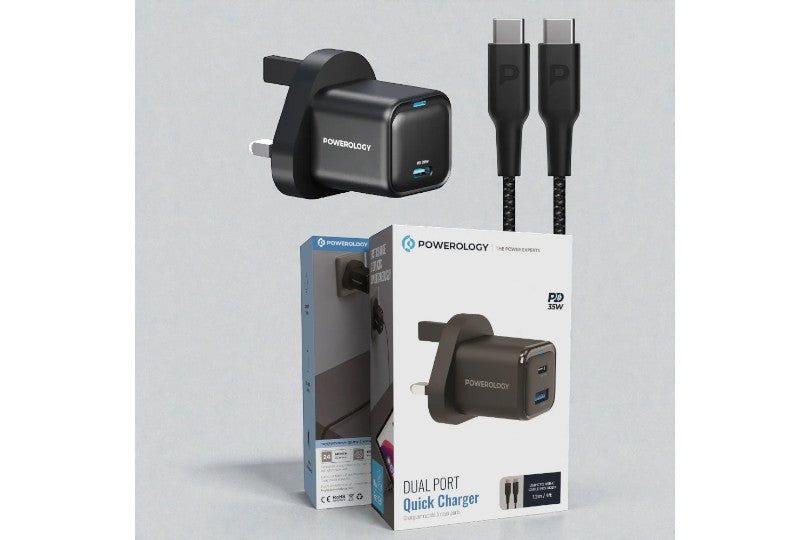 Powerology 20W Single C Port Pd Charger Uk With Type C To C 60W Cable