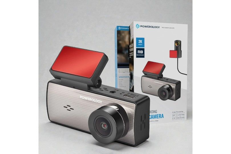 Powerology 3.16 Ips Bullet Head Dash Camera With Front 2K And Rear 1K Resolution