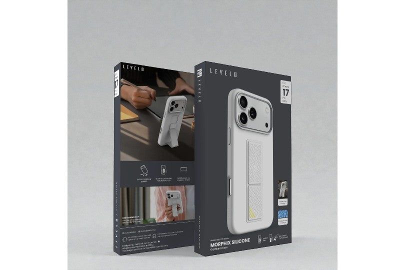 Levelo Morphix Silicone Case With Leather Grip For Iphone 17 Pro Max - Silver