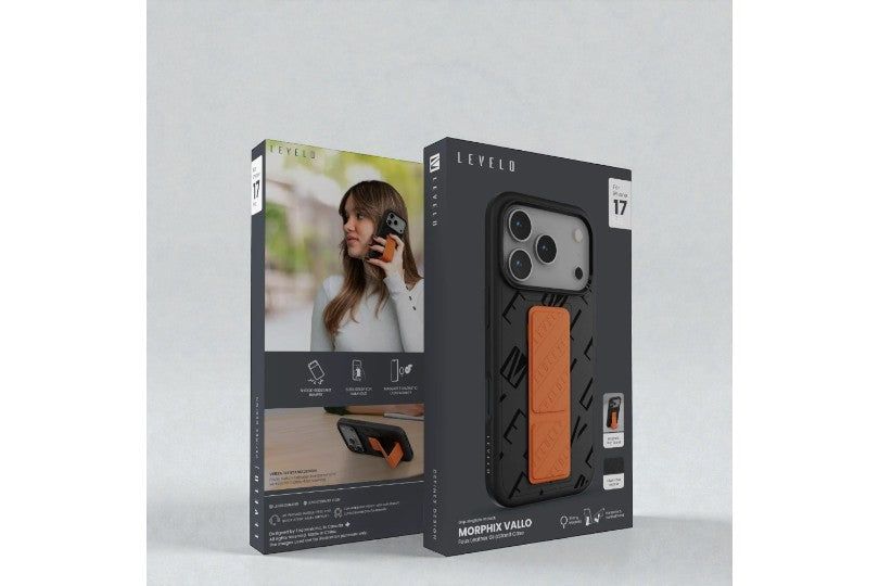 Levelo Morphix Vallo Pu Leather Grip Case For Iphone 17 Pro Max - Onyx Flame