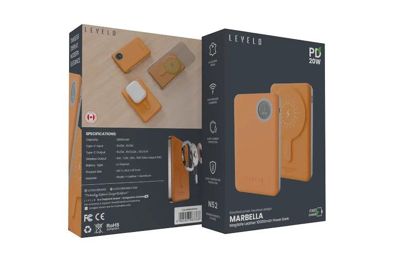 Levelo Marbella Leather Magsafe Power Bank 10000Mah