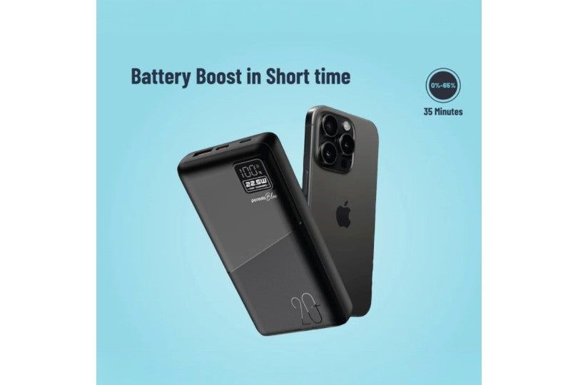 Porodo Blue 20000Mah Powerbank Type-C Usb A And Micro With Digital Display- Black