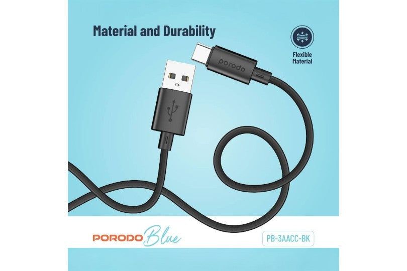 Porodo Blue 3A Pd Usb A To Type C Pvc Cable 1.2M