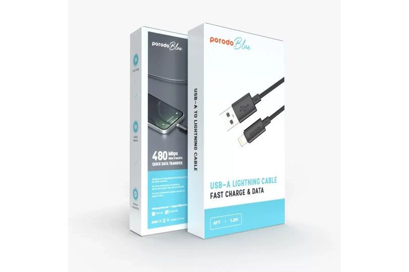 Porodo Blue 3A Pd Usb A To Lightning Pvc Cable 1.2M