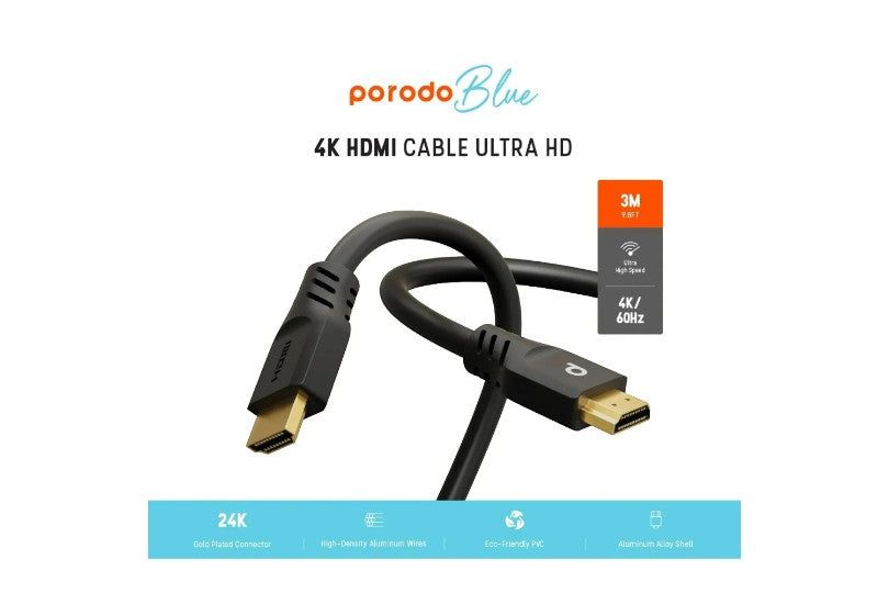 Porodo Blue 4K Hdmi Ultra Hd Cable 60Hz 3M / 9.8Ft