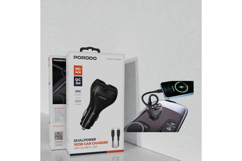 Porodo Dualpower 102W Car Charger Usb-C To Usb-C Cable