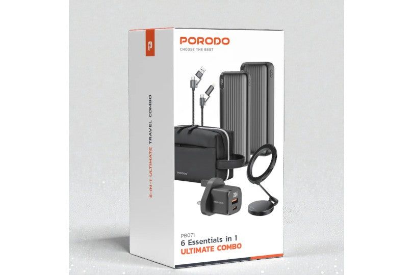 Porodo 5-In-1 Travel Combo Kit: 2 Power Banks, 4-In-1 Cable