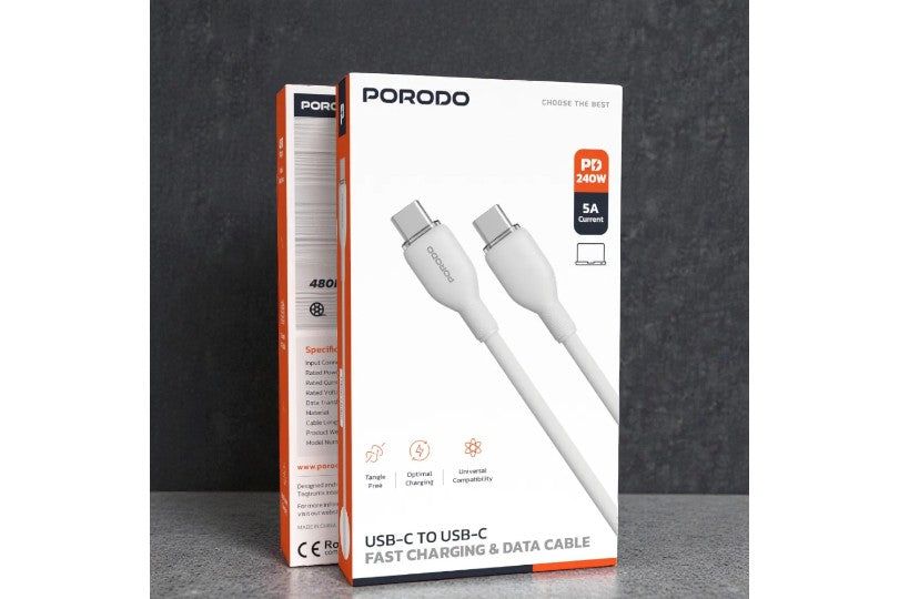 Porodo 240W Fast Charging High Elastic Tpe + Tpe Rubber C To C Cable