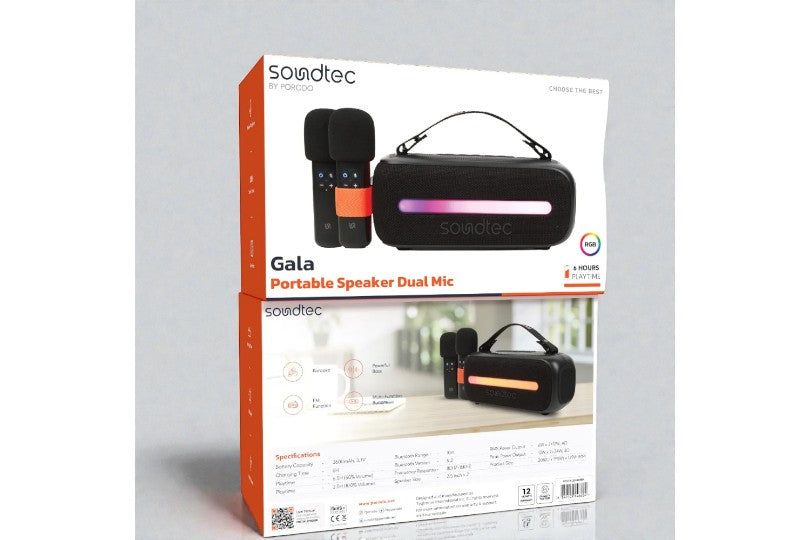 Porodo Soundtec 14W Speaker With Dual Wireless Microphone