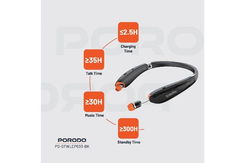 Porodo Soundtec Bluetooth Neck Band With Extendable Earbuds