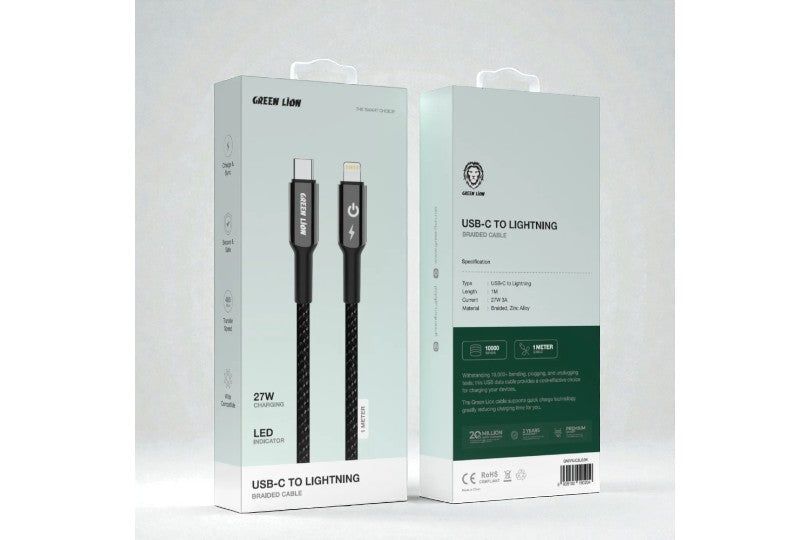 Green Lion Usb-C To Lightning Braided Cable 27W 1M