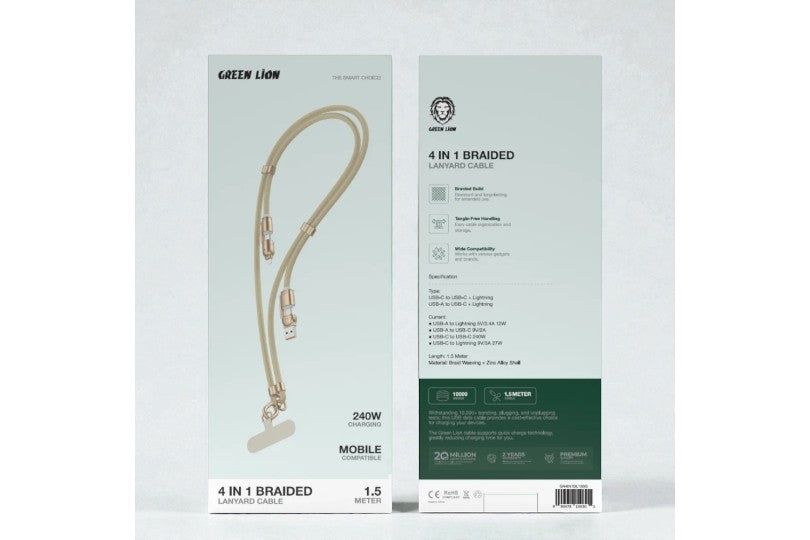 Green Lion 4 In 1 Braided Lanyard Cable 1.5M