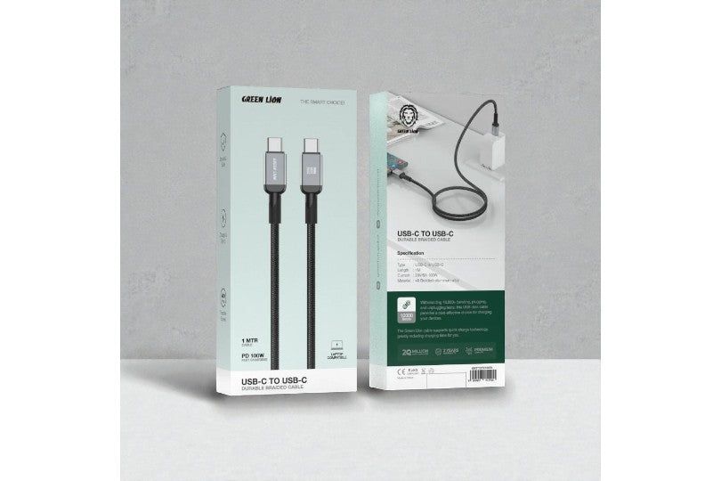 Green Lion Usb-C To Usb-C Durable 1M Braided Cable Pd 100W