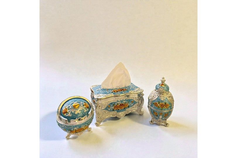 Luxury Blue & Silver Decorative Set Of 3Pcs