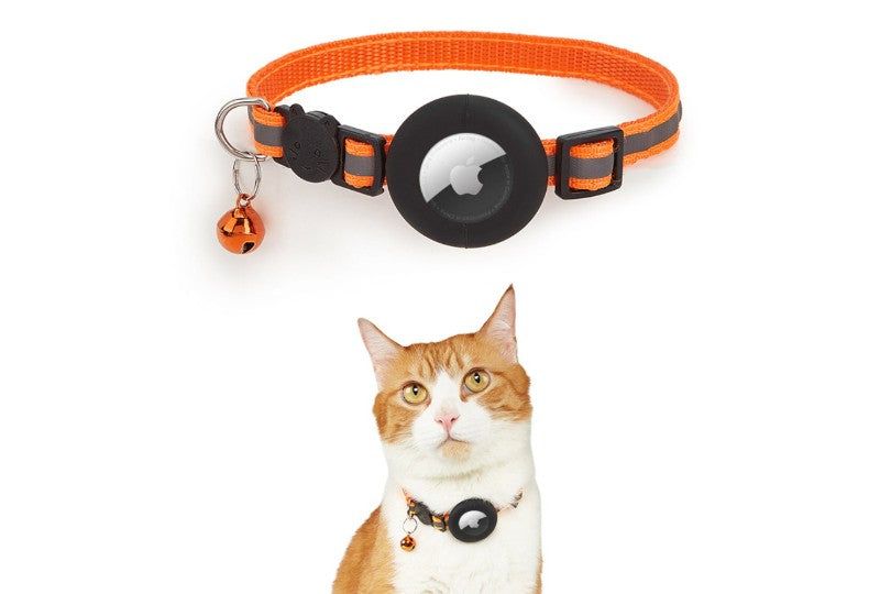 Cat Collar With Bell And Airtag Holder - Orange