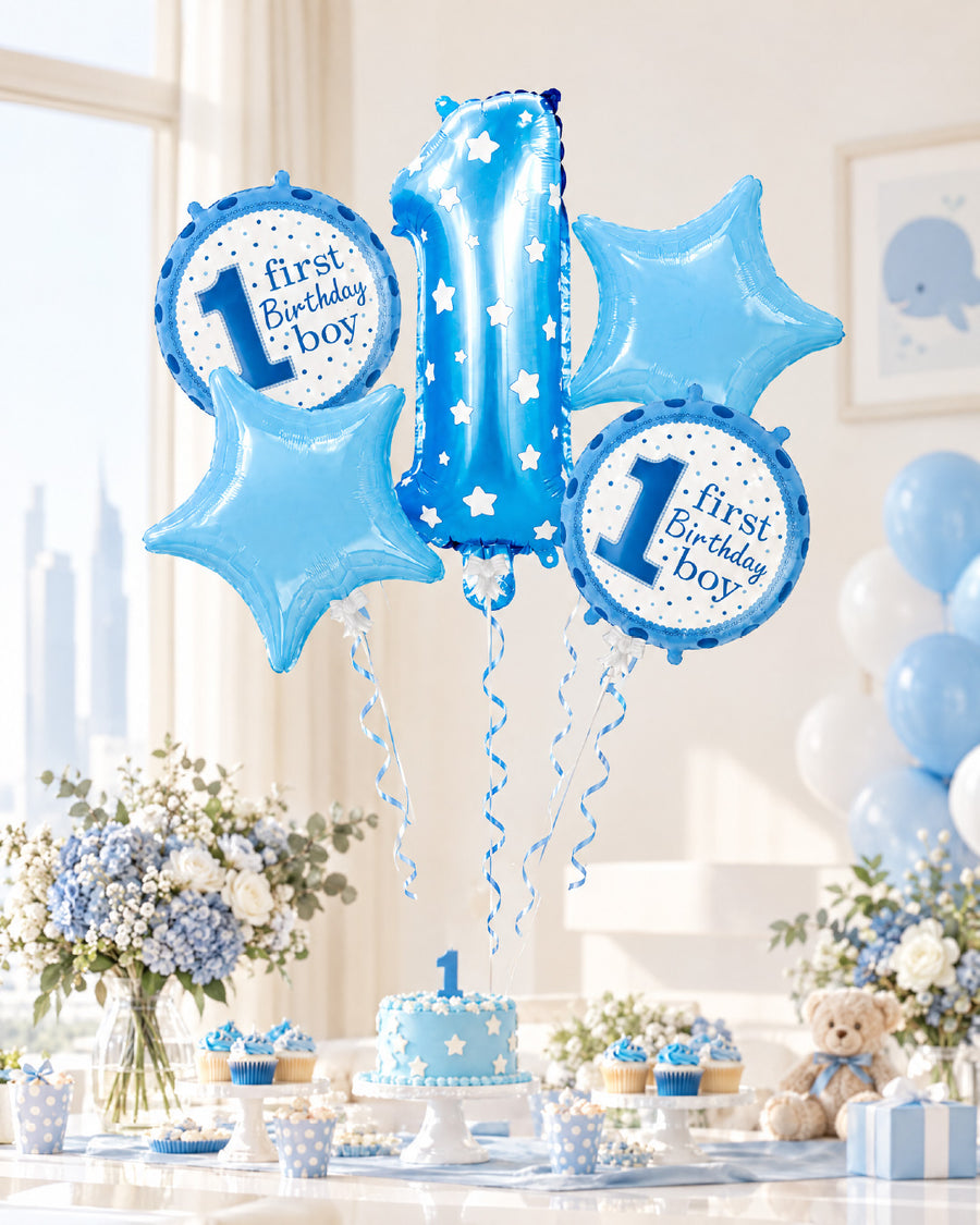 First Birthday Boy Blue Balloon Set