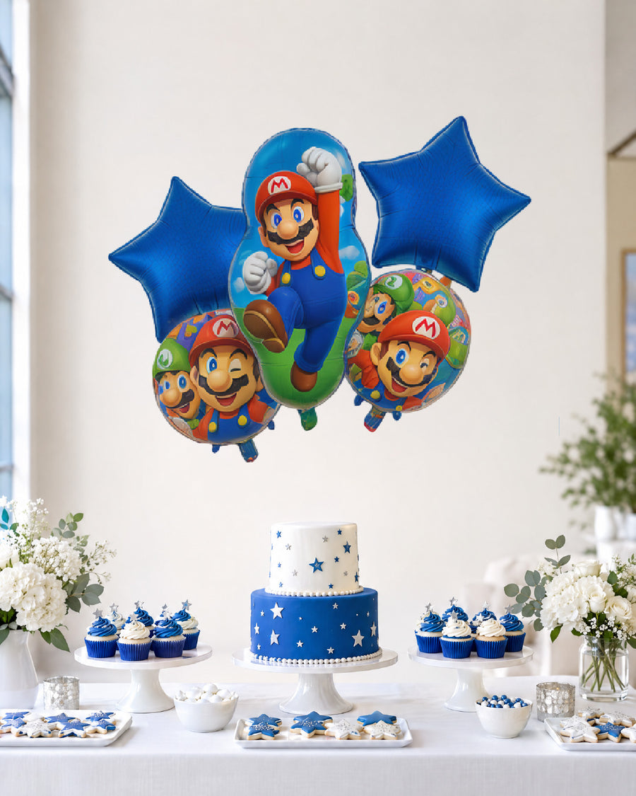 Super Mario Blue Foil Balloon Bouquet