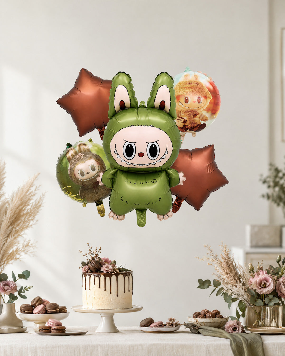 Labubu Green & Brown Balloon Bouquet