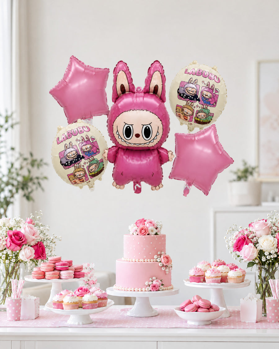 Labubu Pink Character Balloon Bouquet