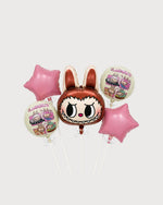 Labubu Face Pink Star Balloon Bouquet