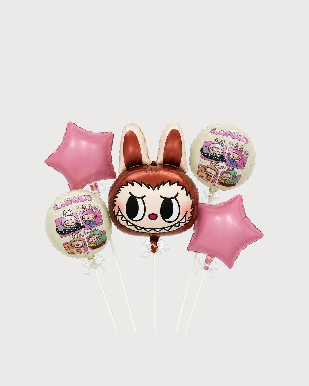 Labubu Face Pink Star Balloon Bouquet