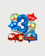 Fire Truck Birthday Number Balloon Set