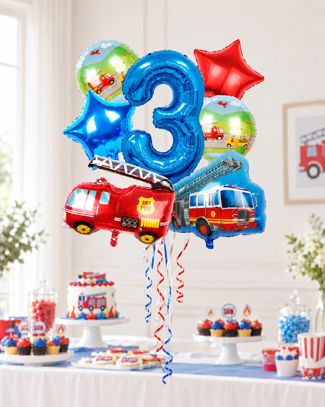 Fire Truck Birthday Number Balloon Set