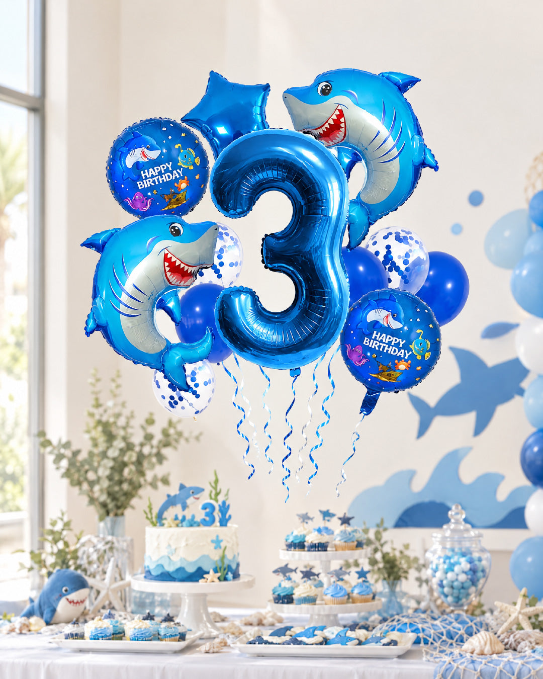 Shark Birthday Number Balloon Set