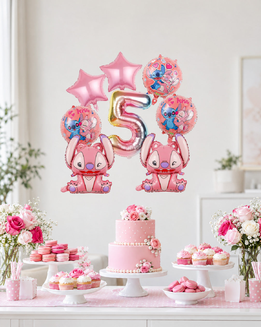Stitch & Angel Pink Number Balloon Set