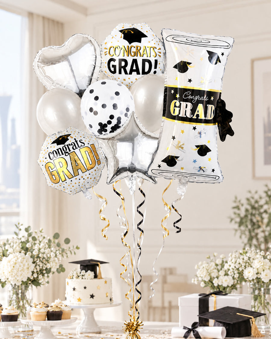 Congrats Grad White Balloon Bouquet