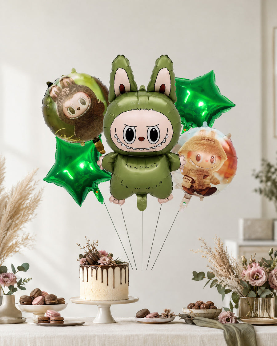 Labubu Green Star Balloon Bouquet