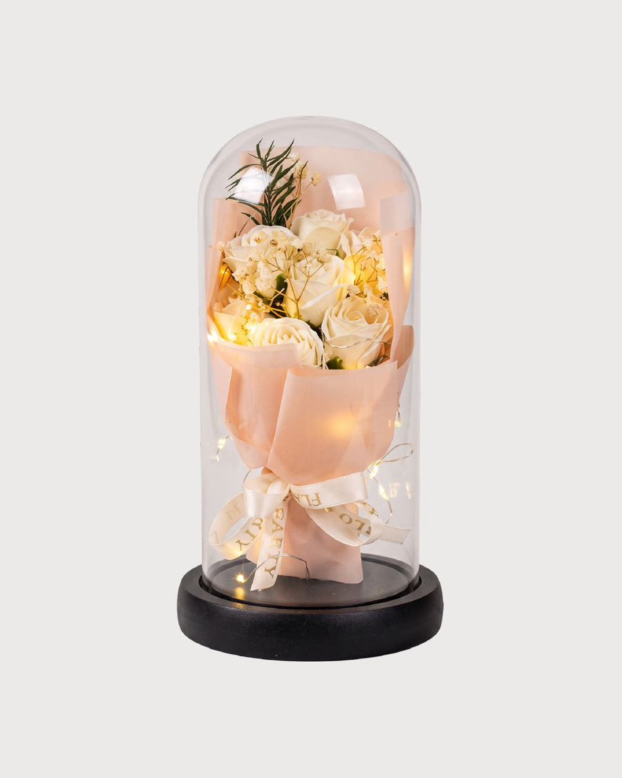 Rose Bouquet Glass Dome with LED Lights