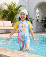 Kid’s Girls 2-Piece Short-Sleeve Swimsuit Set, Swimwear, Swimming Clothes