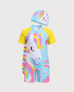 Kid’s Girls 2-Piece Short-Sleeve Swimsuit Set, Swimwear, Swimming Clothes