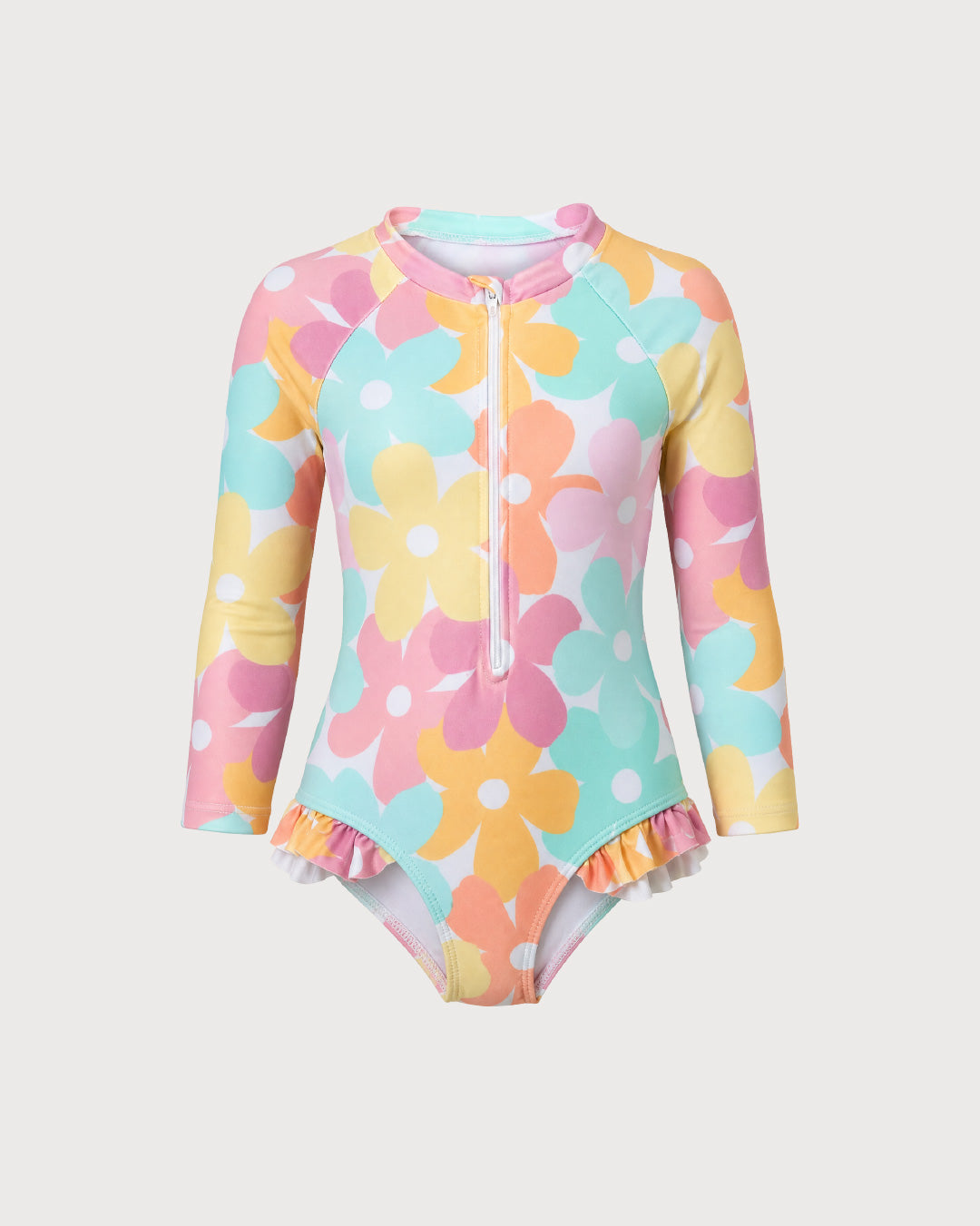 Kid’s Girls Long-Sleeve Floral Swimsuit, Swimwear, Swimming Clothes