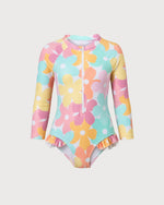 Kid’s Girls Long-Sleeve Floral Swimsuit, Swimwear, Swimming Clothes