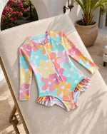 Kid’s Girls Long-Sleeve Floral Swimsuit, Swimwear, Swimming Clothes
