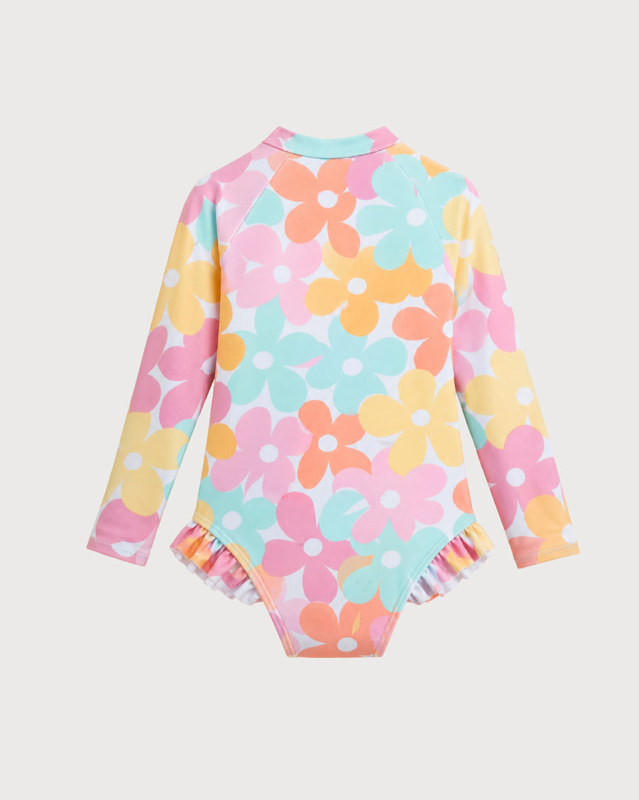 Kid’s Girls Long-Sleeve Floral Swimsuit, Swimwear, Swimming Clothes