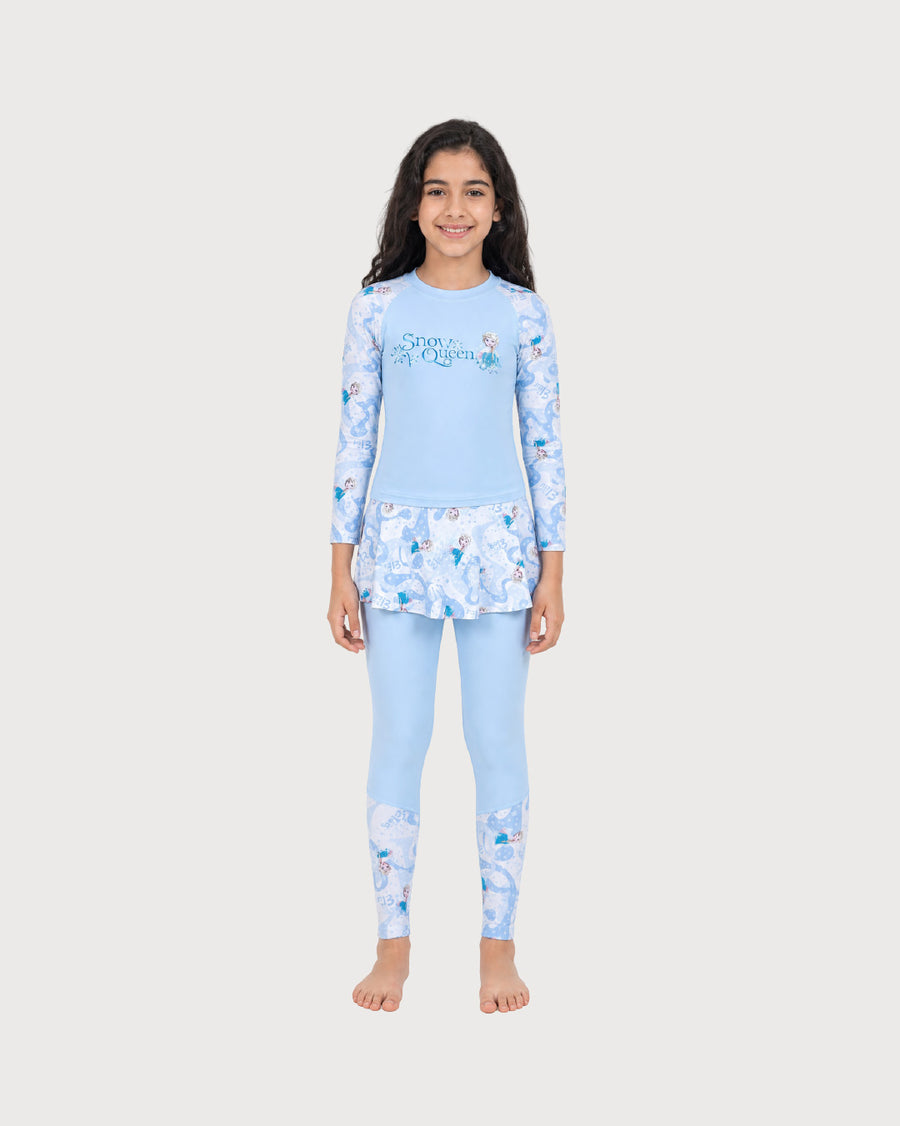 Kid’s Girls 2-Piece Long-Sleeve Skirted Swimsuit Set, Swimwear, Swimming Clothes