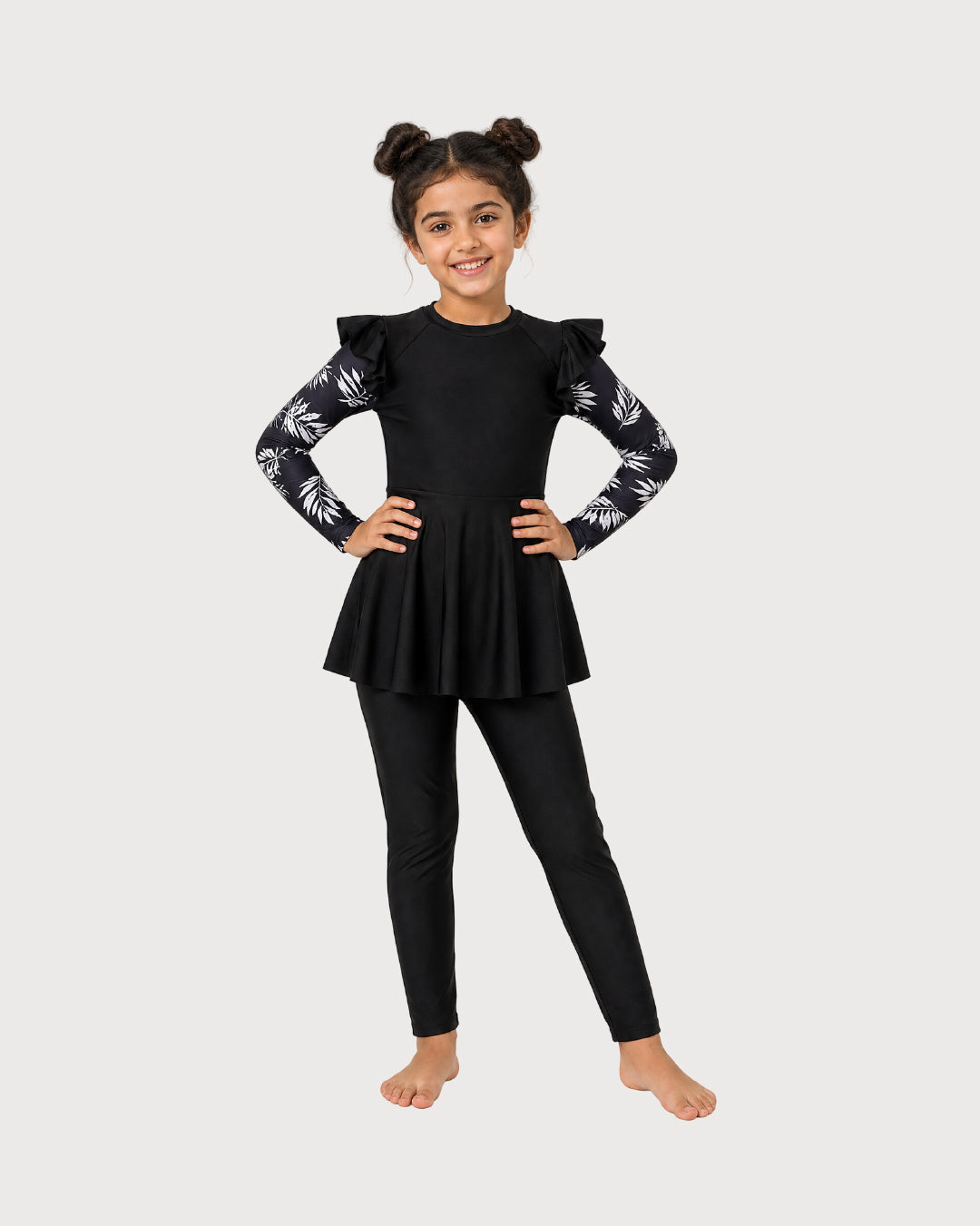 Kid’s Girls 2-Piece Long-Sleeve Skirted Swimsuit Set, Swimwear, Swimming Clothes