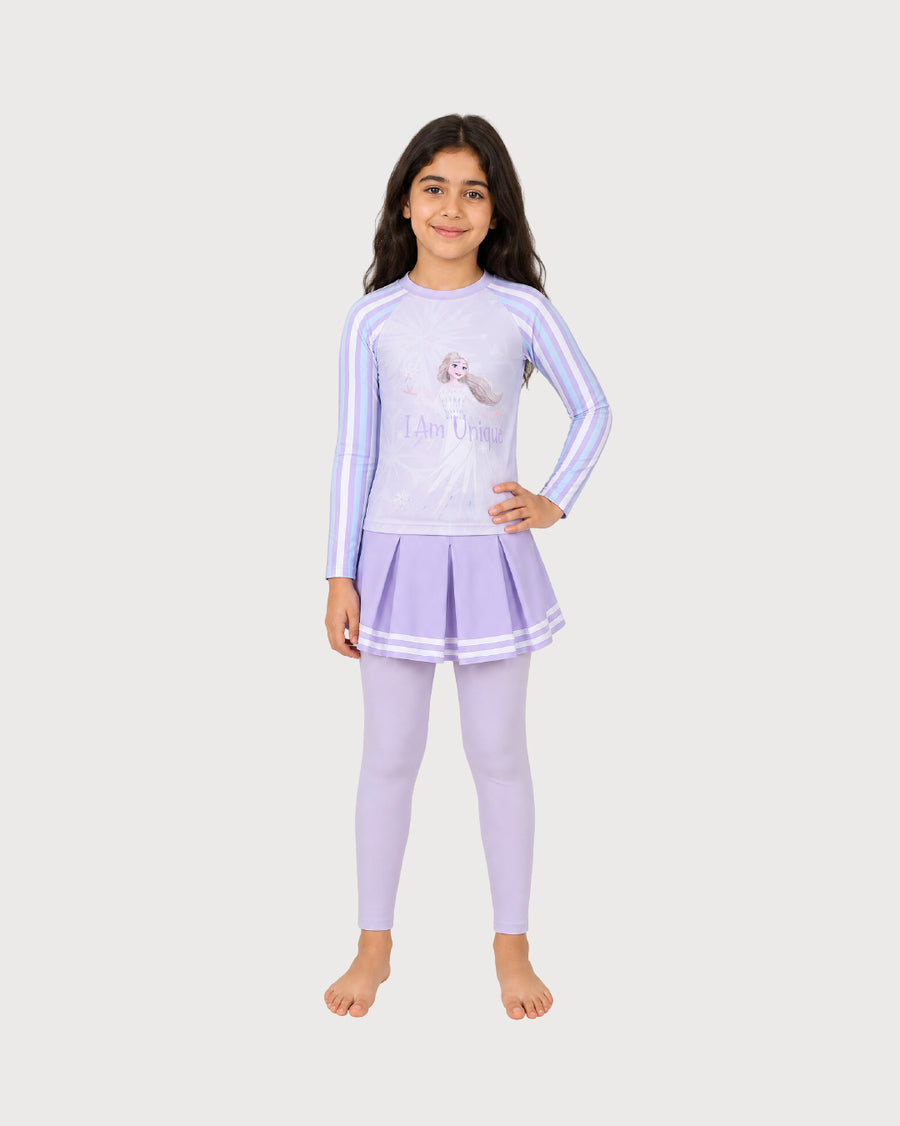 Kid’s Girls 2-Piece Long-Sleeve Skirted Swimsuit Set, Swimwear, Swimming Clothes