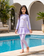Kid’s Girls 2-Piece Long-Sleeve Skirted Swimsuit Set, Swimwear, Swimming Clothes