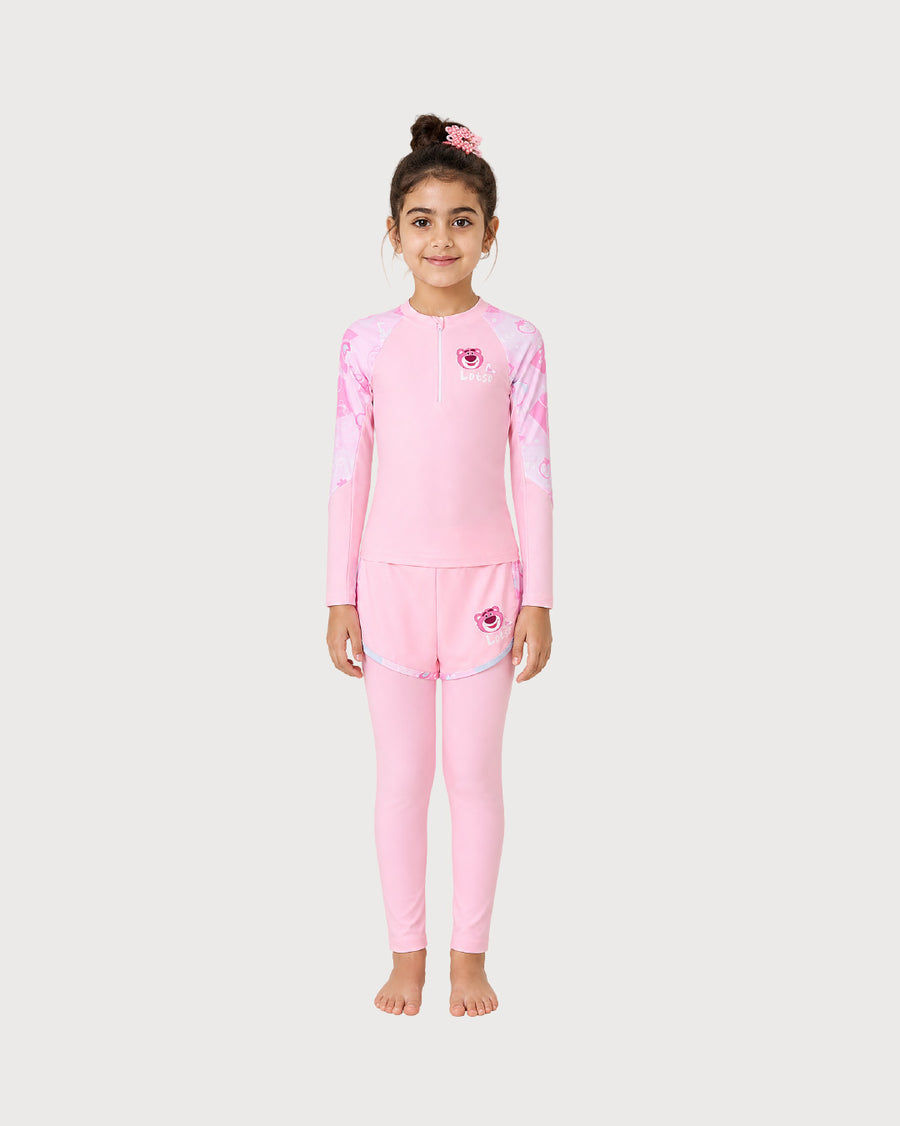 Kid’s Girls 3-Piece Lotso Long-Sleeve Swimsuit Set, Swimwear, Swimming Clothes