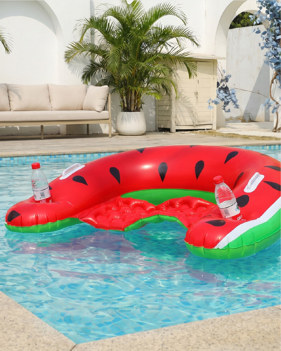 Inflatable Watermelon Pool Lounger with Cup Holders
