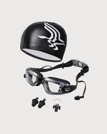 Swimming Goggles Set with Cap, Nose Clip and Ear Plugs