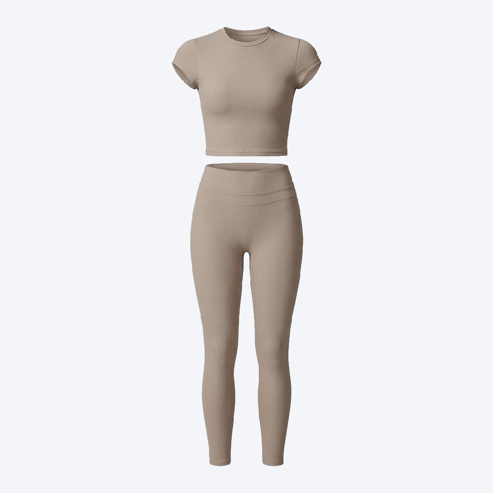 Short Sleeve Crop Top & High-Waist Leggings Set