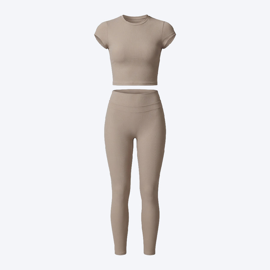 Short Sleeve Crop Top & High-Waist Leggings Set